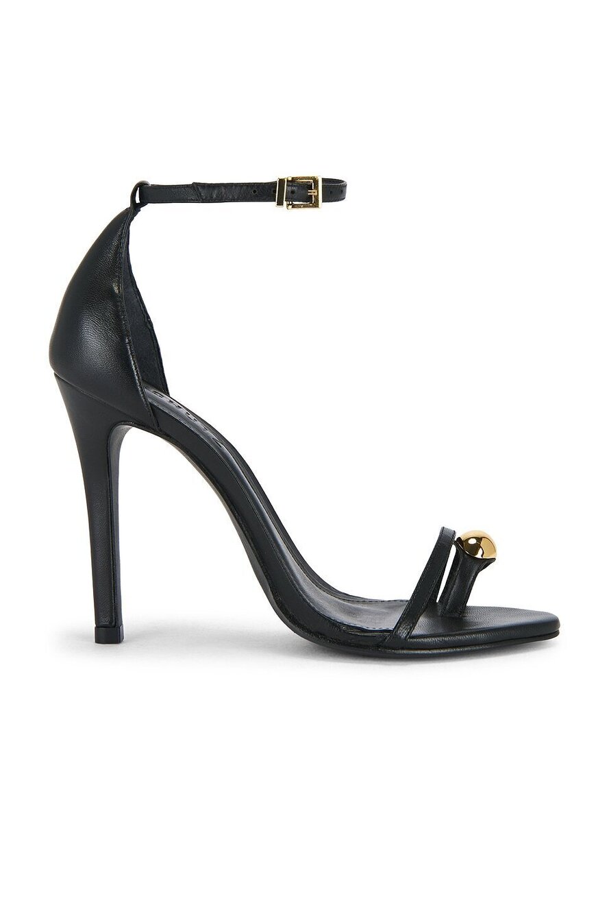 Schutz Maya Sandal in Black leather high stiletto heel almond toe ankle strap